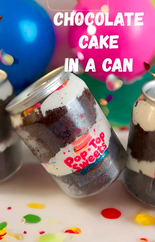 Signature layered cake in a pop-top can